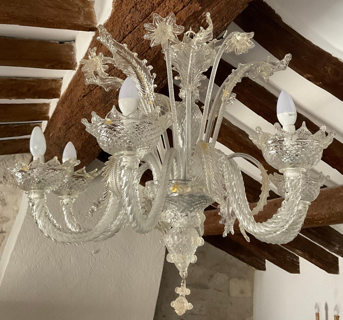 Italian Venetian Murano Gold Dusted 6 Arm Chandelier — detail 6