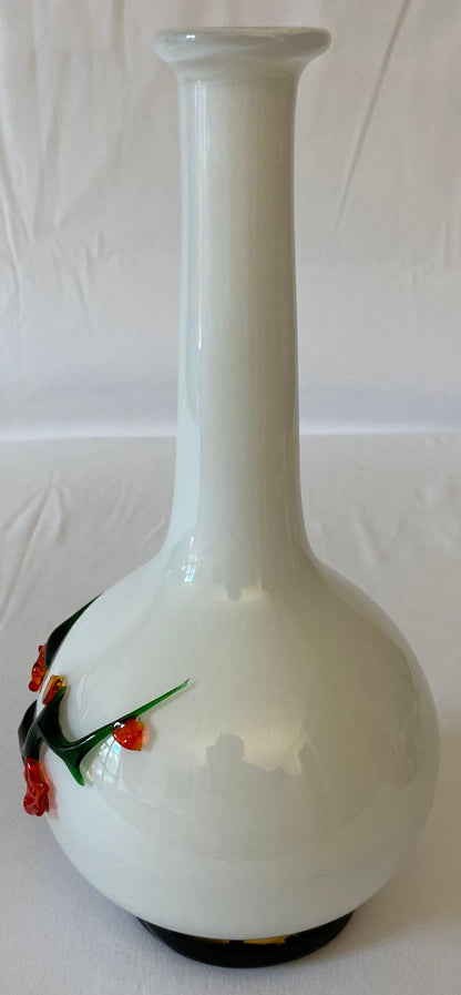 Murano White Blown Glass Flower Vase — detail 7