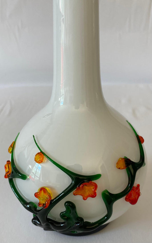 Murano White Blown Glass Flower Vase — detail 2
