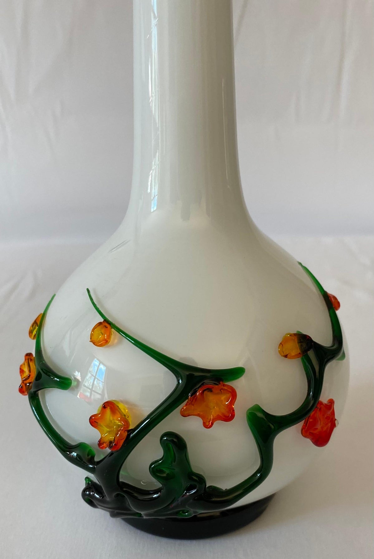 Murano White Blown Glass Flower Vase — detail 8