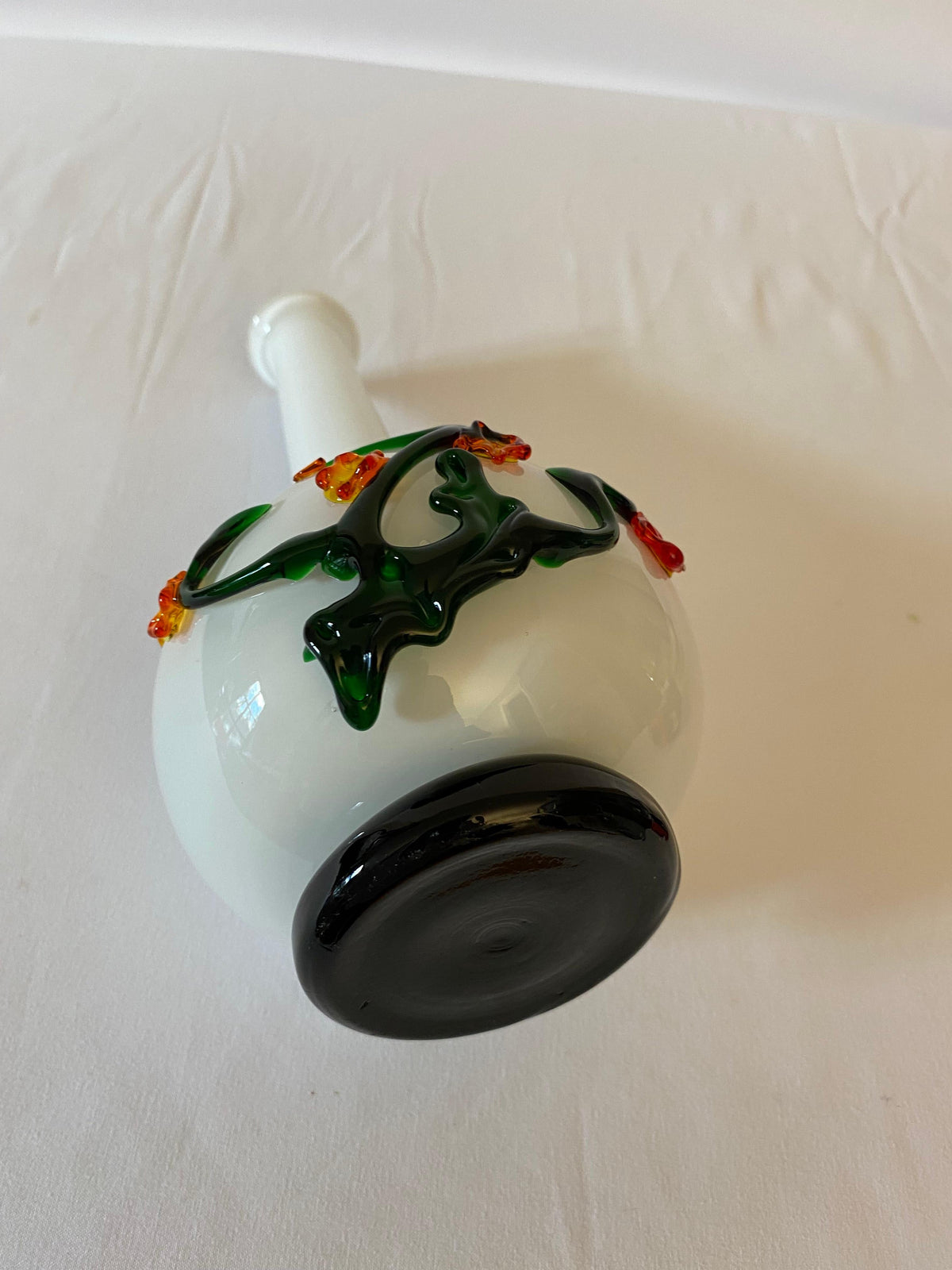 Murano White Blown Glass Flower Vase — detail 5