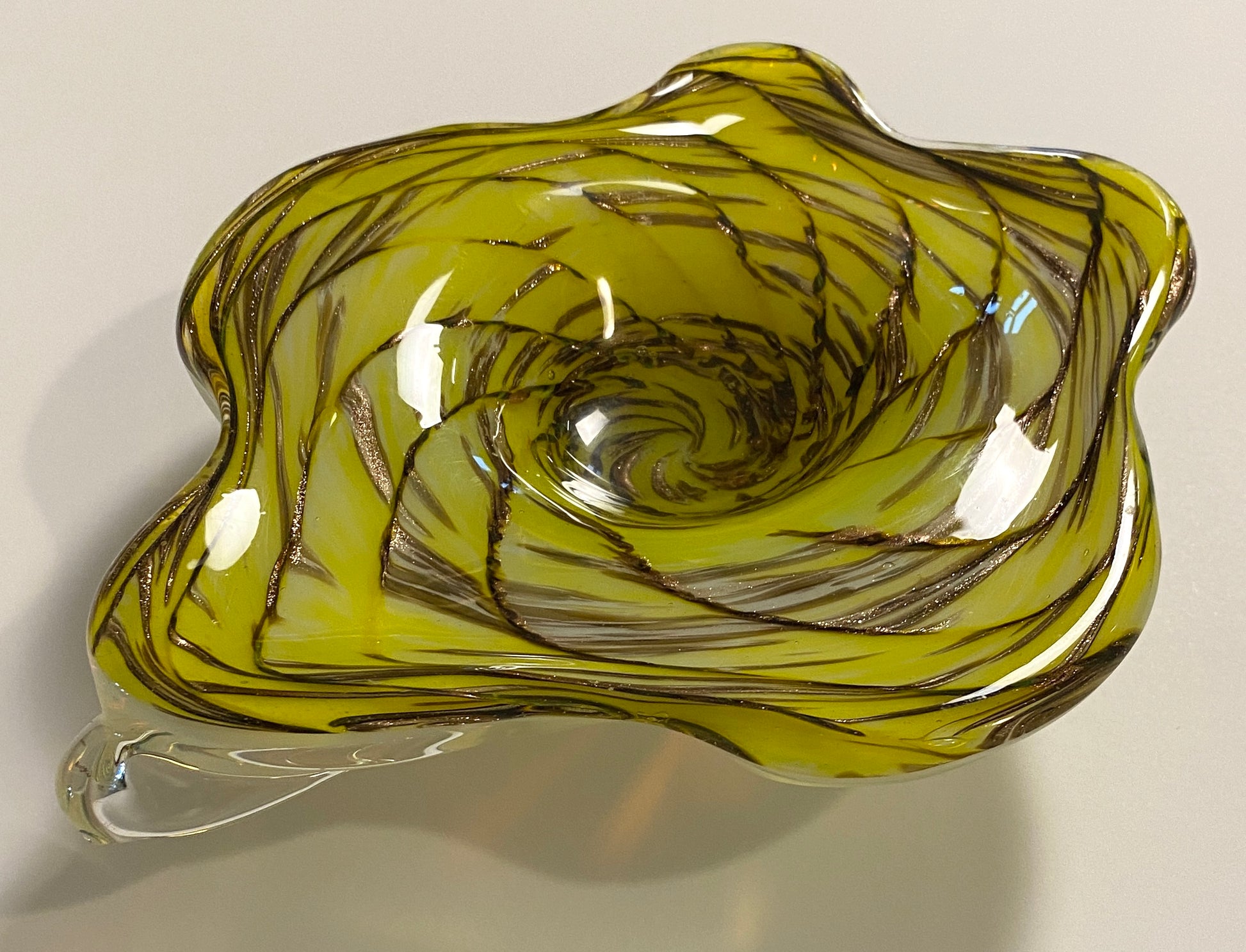 Murano Art Glass Bowl, Yellow and Clear, 20th Century Decorative Piece