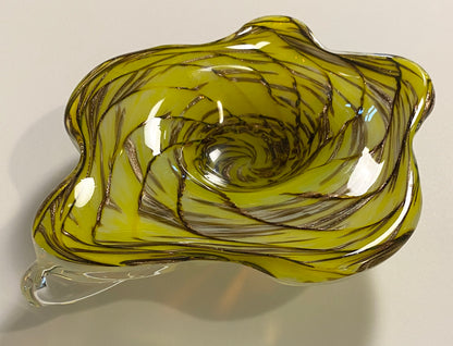 Murano Art Glass Bowl, Yellow and Clear, 20th Century Decorative Piece