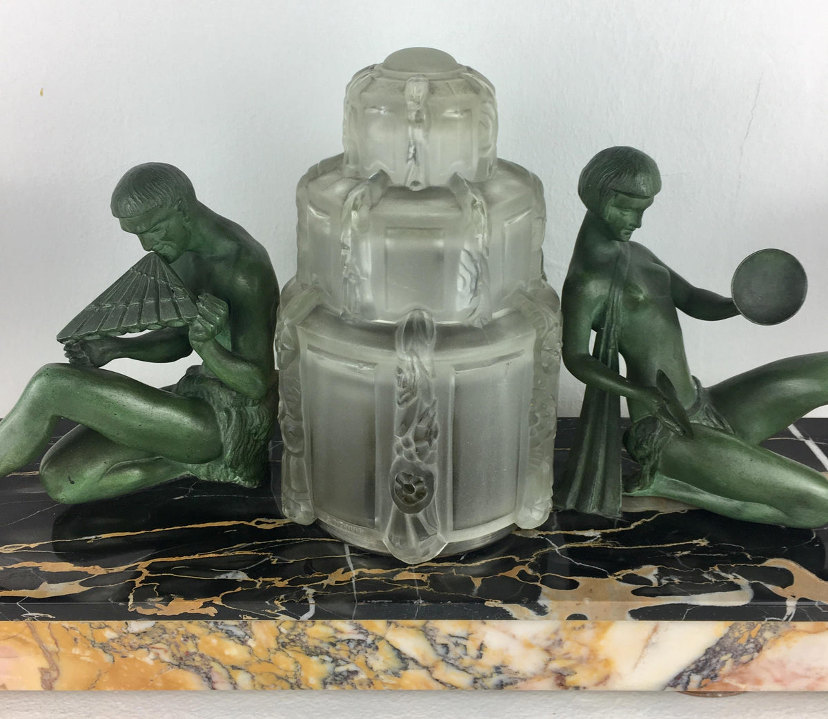 Marius-Ernest Sabino French Art Deco Table Lamp and Garniture Set, Signed — detail 3