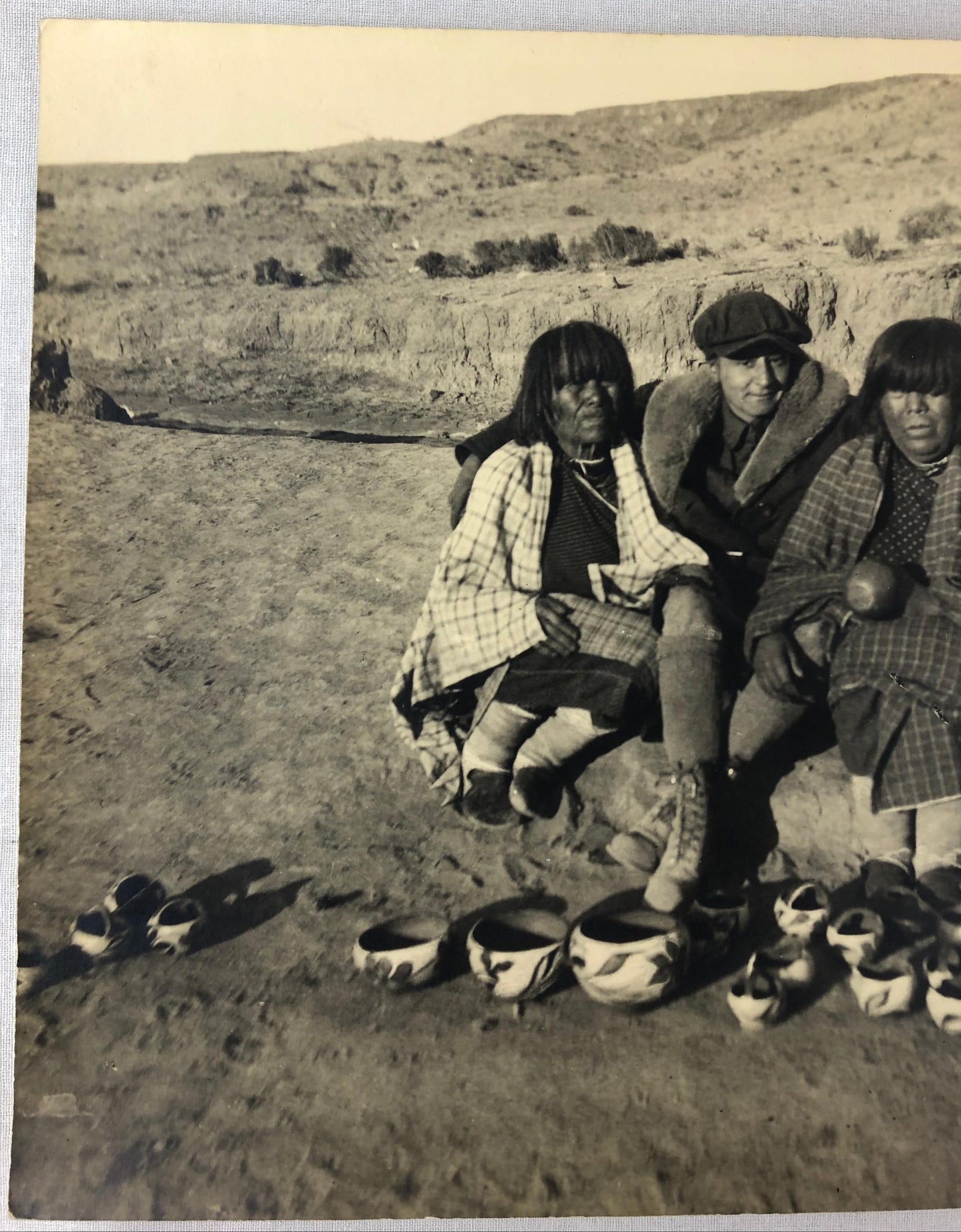 Historical B/W Photograph of Native American Navajo Pottery Makers — detail 6