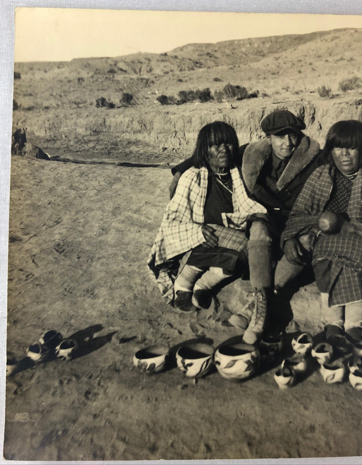 Historical B/W Photograph of Native American Navajo Pottery Makers — detail 6