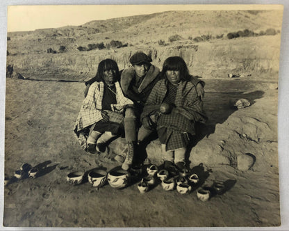 Historical B/W Photograph of Native American Navajo Pottery Makers — detail 11