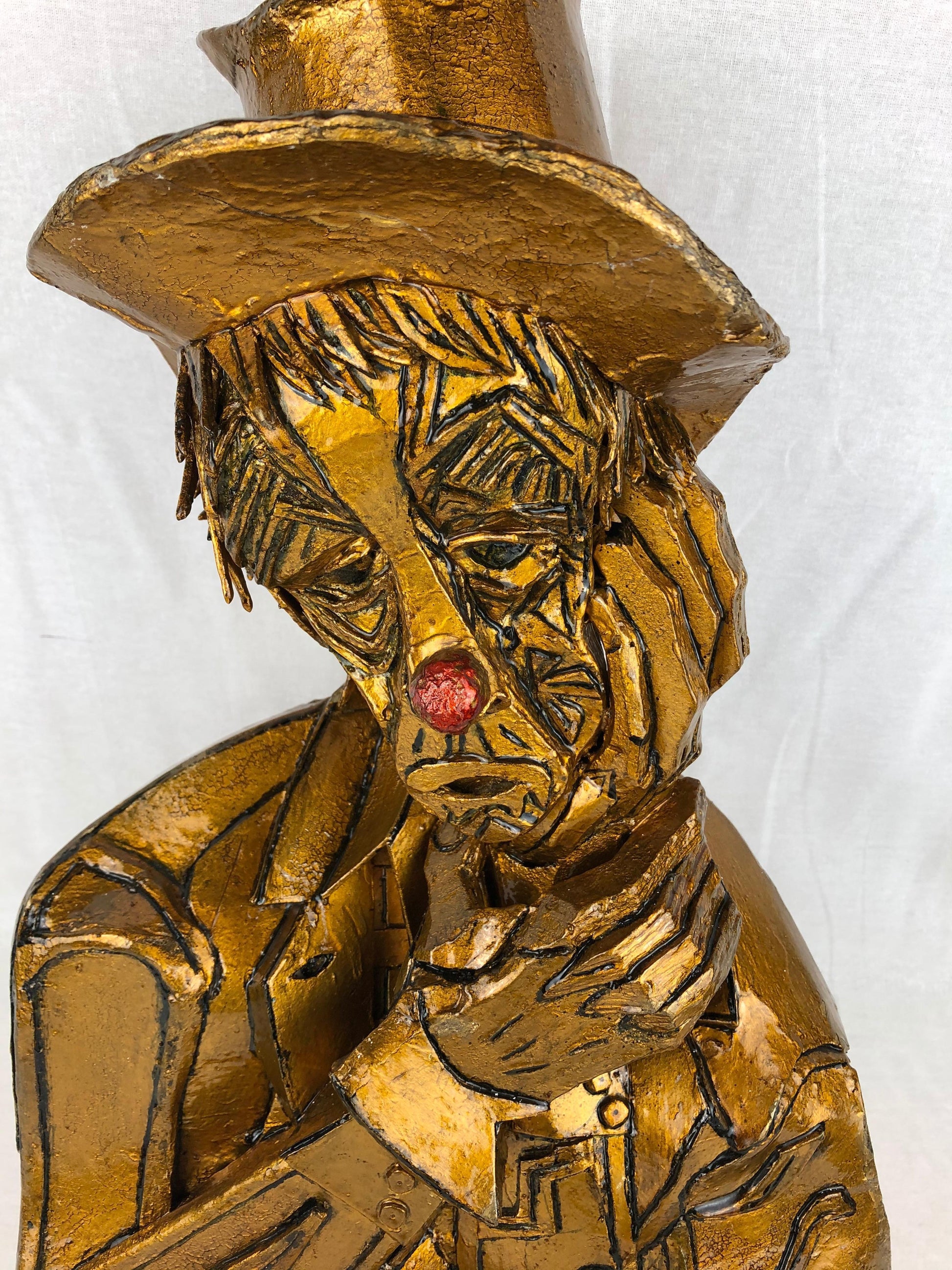 Vintage Papier Mache Clown Sculpture by Spainish Artist Enrique Navas — detail 3