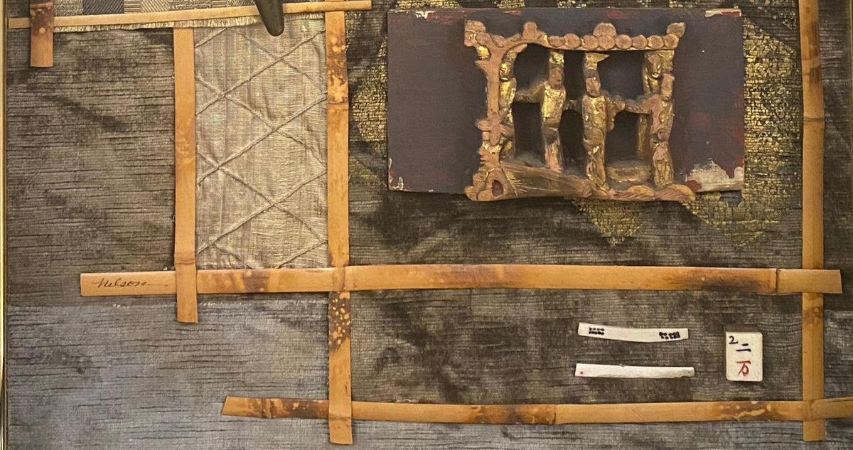 Large Contemporary Japanese Style Mixed Media Collage Wall Art — detail 14