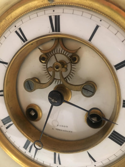 19th Century Neoclassical Gilded Bronze and White Marble Mantel Clock Set — detail 6