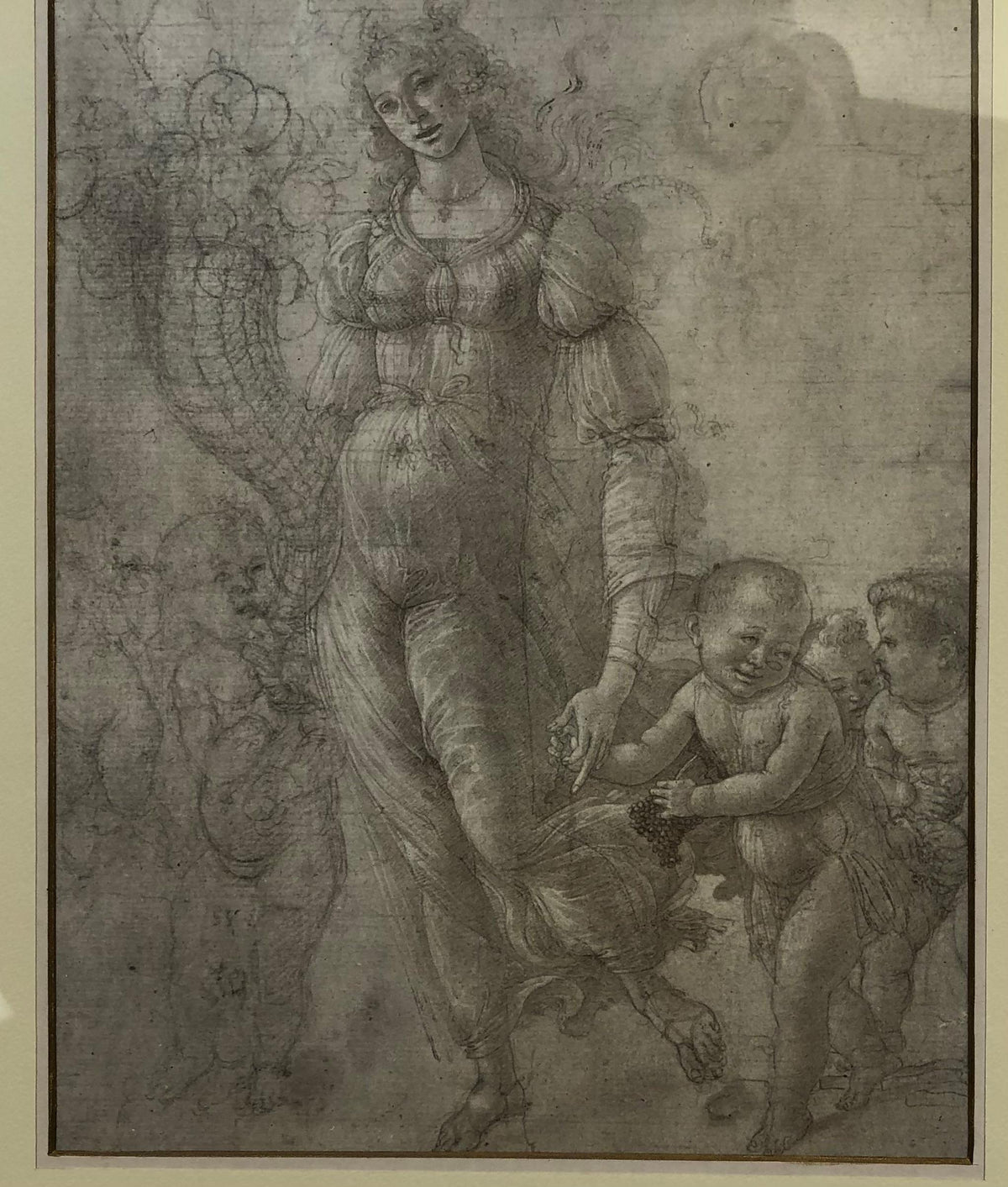 French Neoclassical Drawing Woman with Children Framed by the Medici Society — detail 3