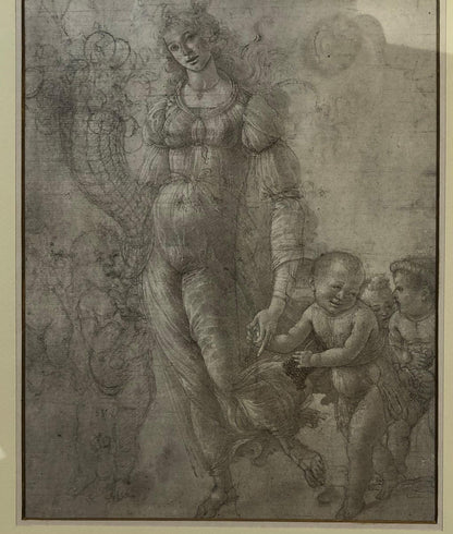 French Neoclassical Drawing Woman with Children Framed by the Medici Society — detail 3