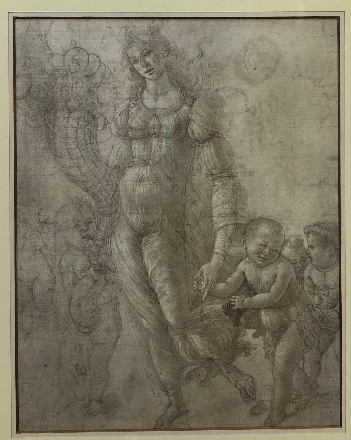 French Neoclassical Drawing Woman with Children Framed by the Medici Society — detail 2