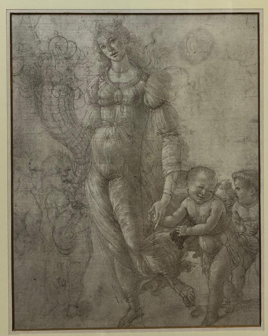 French Neoclassical Drawing Woman with Children Framed by the Medici Society — detail 2