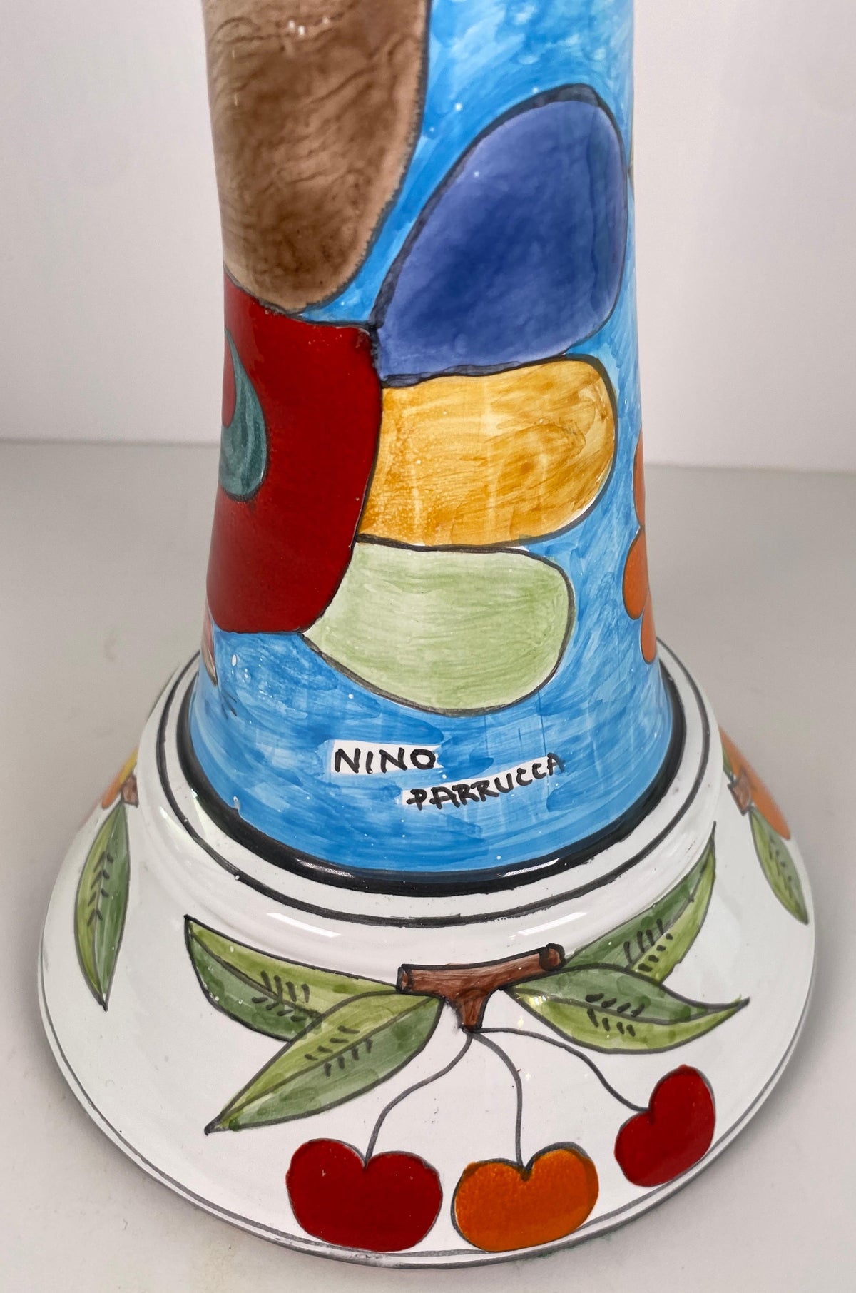 Pair Italian Hand-Painted Ceramic Candlesticks by Nino Parrucca, Whimsical — detail 3