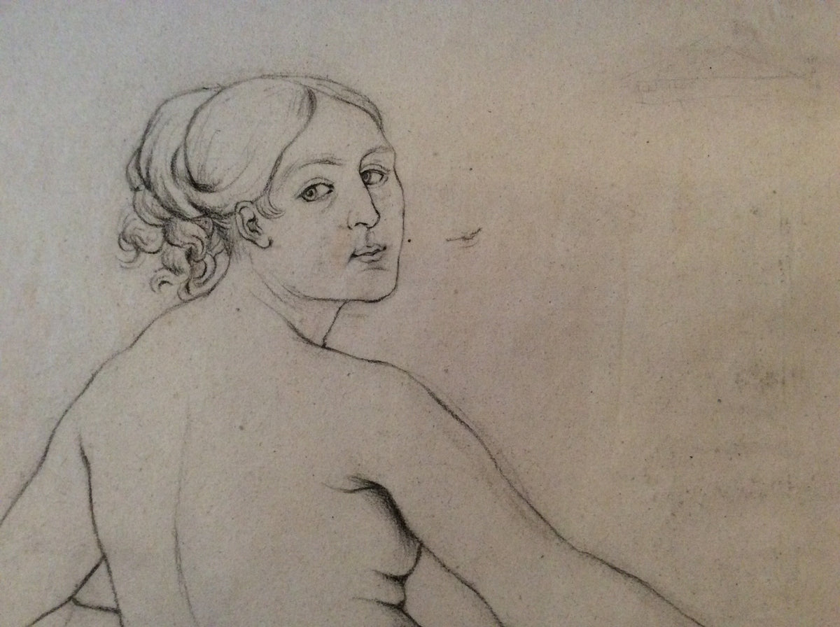 Original Drawing Nude Woman, French Unsigned on Aged Paper — detail 2