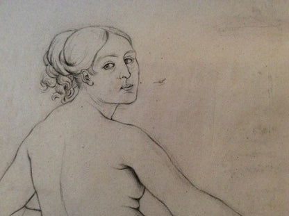 Original Drawing Nude Woman, French Unsigned on Aged Paper — detail 2