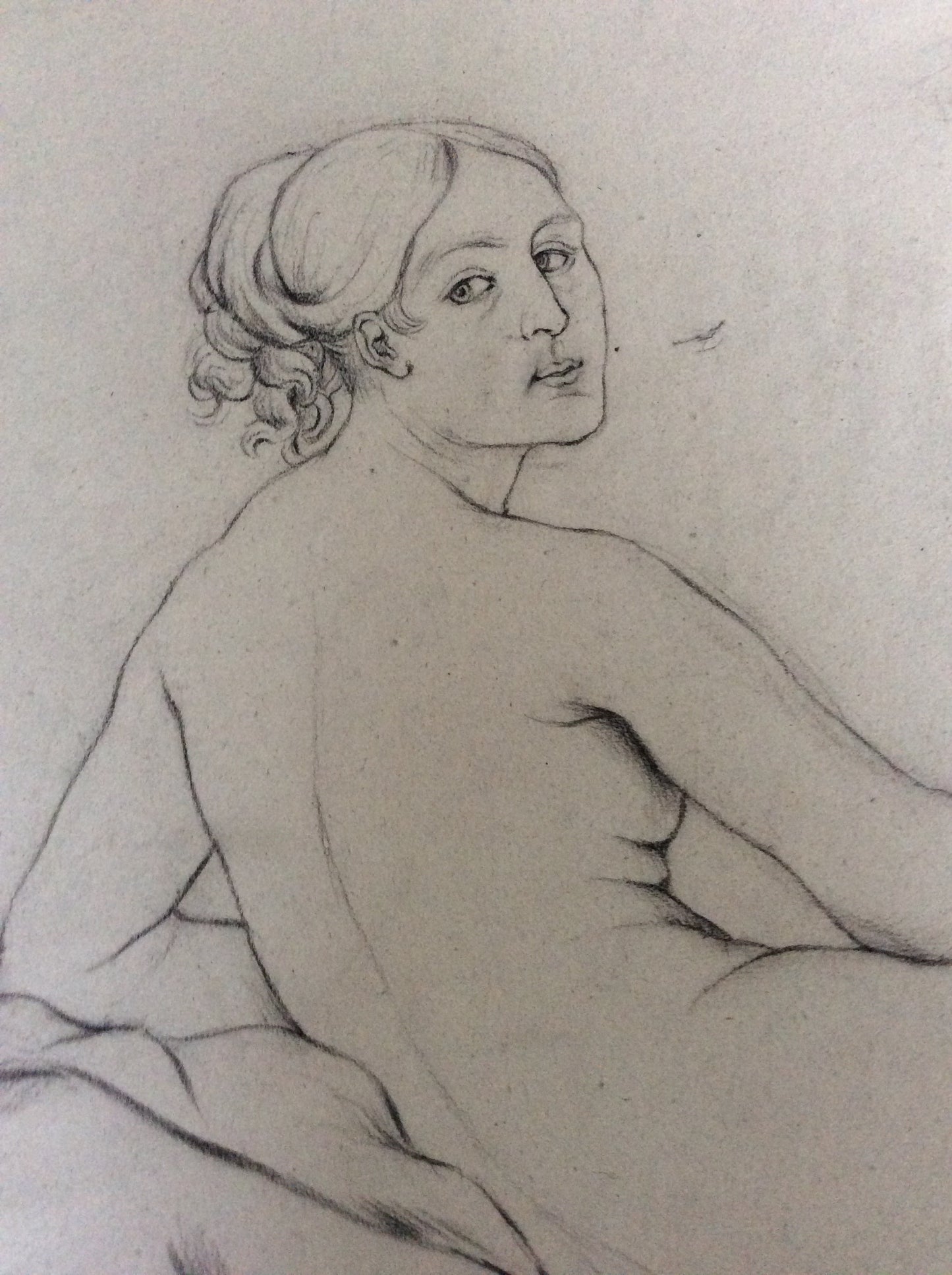 Original Drawing Nude Woman, French Unsigned on Aged Paper — detail 4