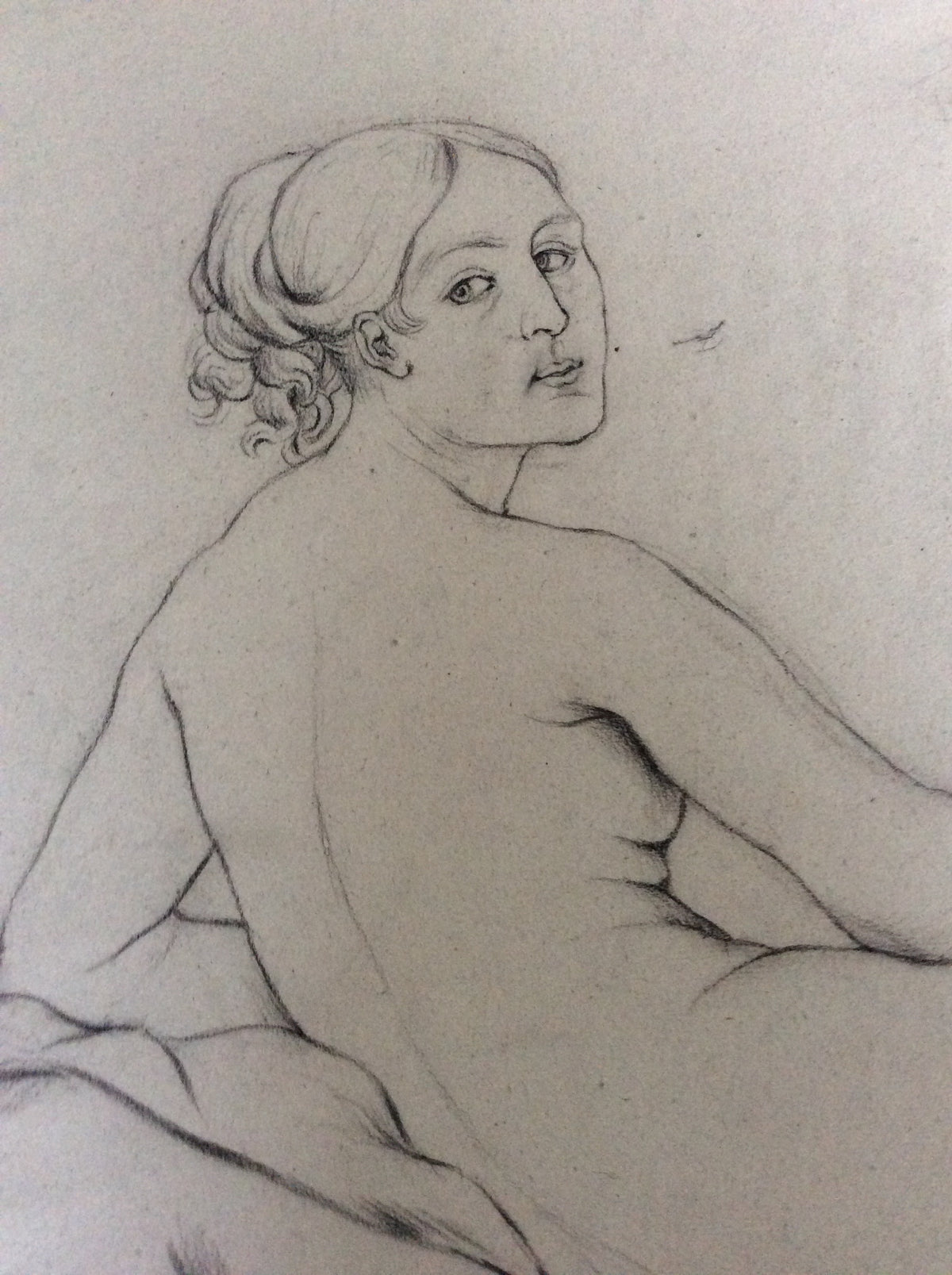 Original Drawing Nude Woman, French Unsigned on Aged Paper — detail 4