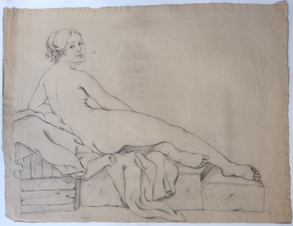 Original Drawing Nude Woman, French Unsigned on Aged Paper — detail 3