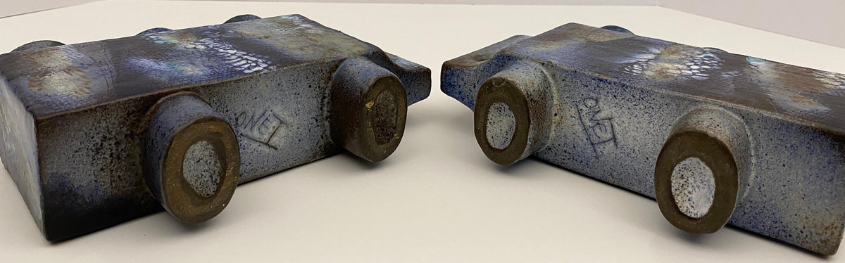 Pair of French Mid Century Modern Ceramic Candle Holders signed ONET — detail 3