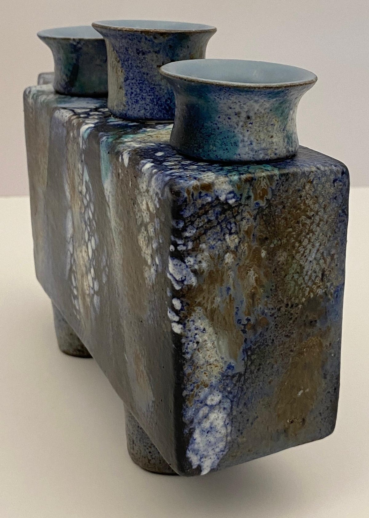 Pair of French Mid Century Modern Ceramic Candle Holders signed ONET — detail 4