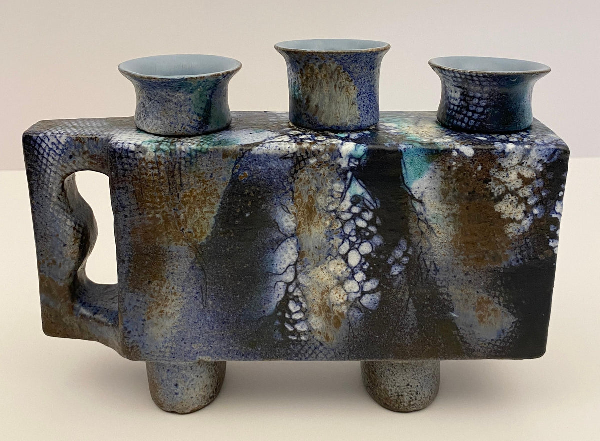 Pair of French Mid Century Modern Ceramic Candle Holders signed ONET — detail 5