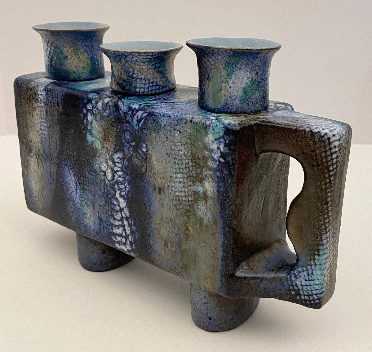 Pair of French Mid Century Modern Ceramic Candle Holders signed ONET — detail 6
