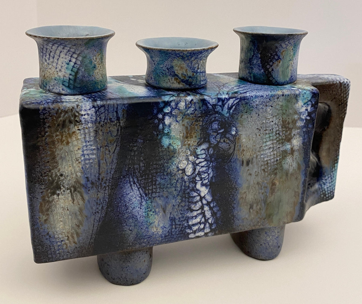 Pair of French Mid Century Modern Ceramic Candle Holders signed ONET — detail 7