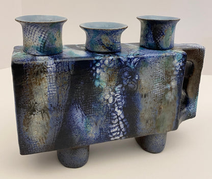 Pair of French Mid Century Modern Ceramic Candle Holders signed ONET — detail 7