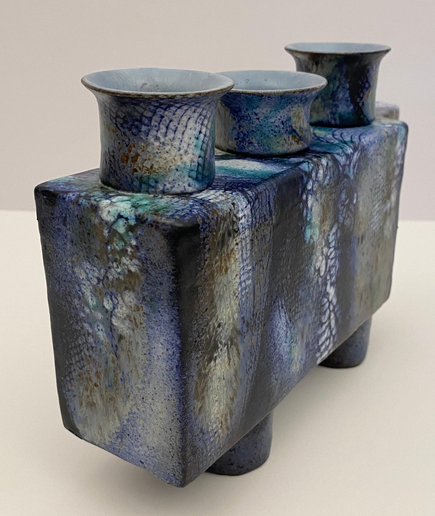 Pair of French Mid Century Modern Ceramic Candle Holders signed ONET — detail 8