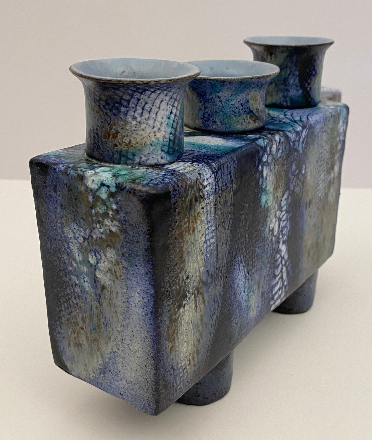 Pair of French Mid Century Modern Ceramic Candle Holders signed ONET — detail 8