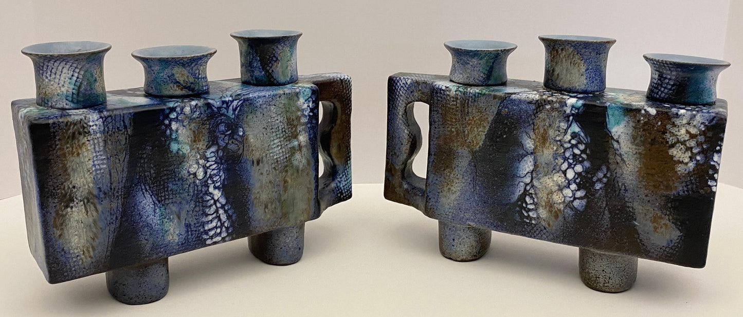 Pair of French Mid Century Modern Ceramic Candle Holders signed ONET — detail 9