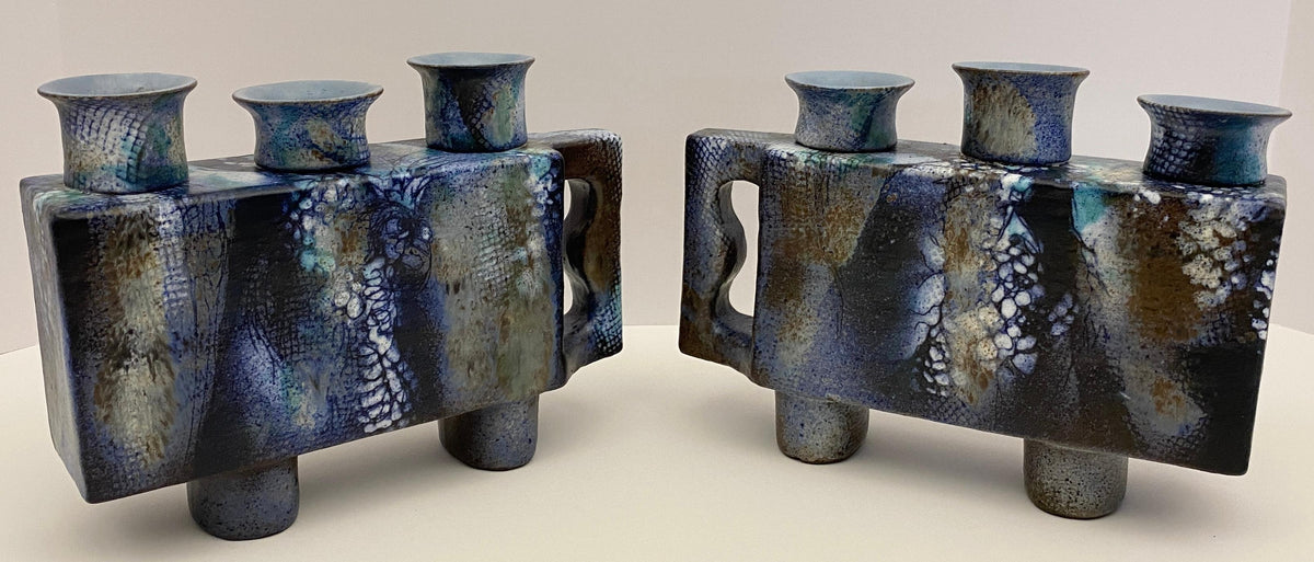 Pair of French Mid Century Modern Ceramic Candle Holders signed ONET — detail 9