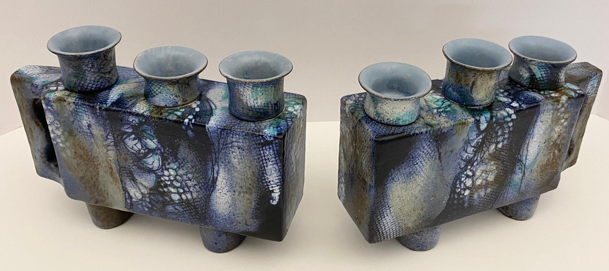 Pair of French Mid Century Modern Ceramic Candle Holders signed ONET — detail 10