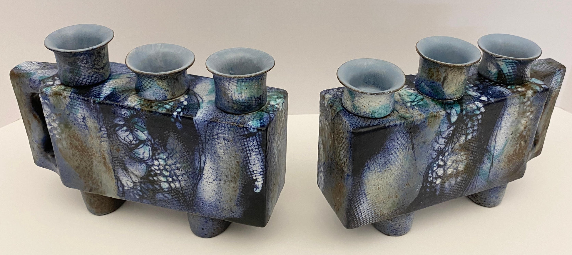 Pair of French Mid Century Modern Ceramic Candle Holders signed ONET — detail 10