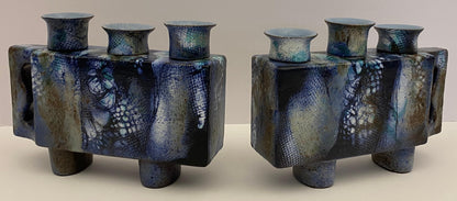 Pair of French Mid Century Modern Ceramic Candle Holders signed ONET — detail 2