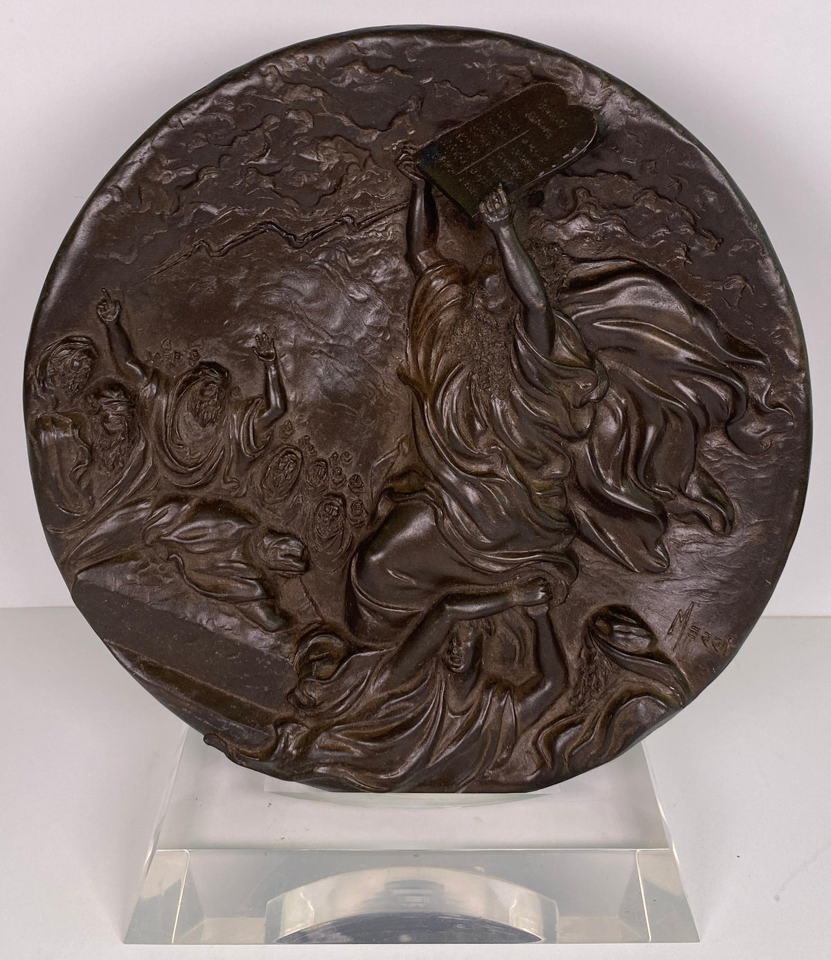 Biblical Moses and the Ten Commandments French Régule Relief Vide-Poche Plate — detail 2