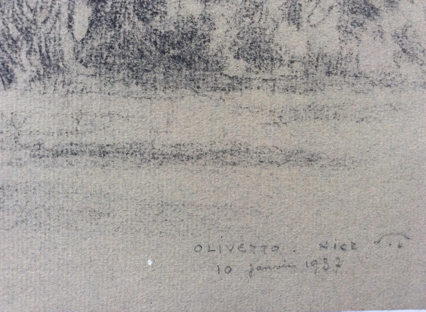 Original Landscape Drawing by Leonce Pelletier Dated 1937 — detail 2