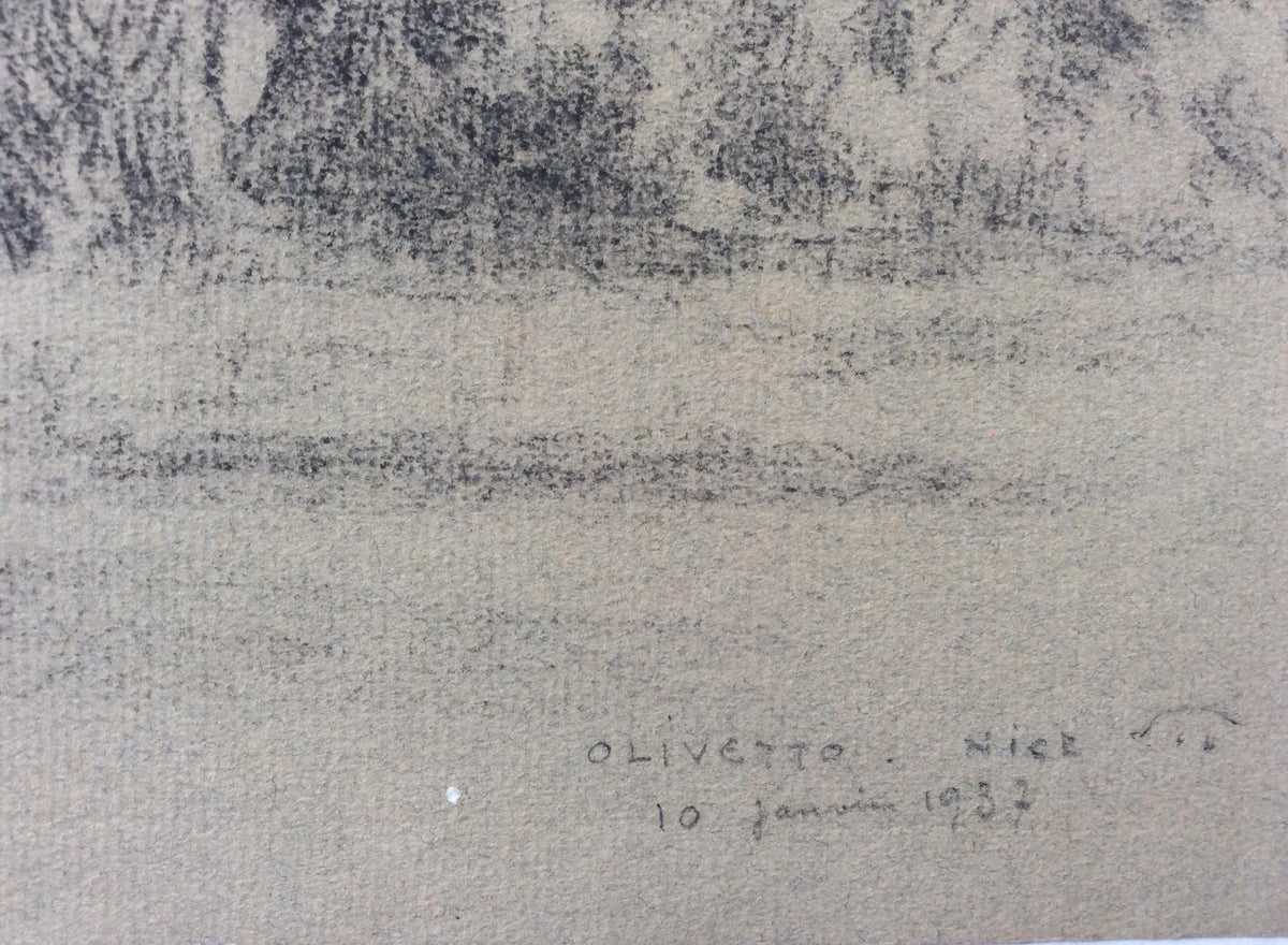 Original Landscape Drawing by Leonce Pelletier Dated 1937 — detail 2