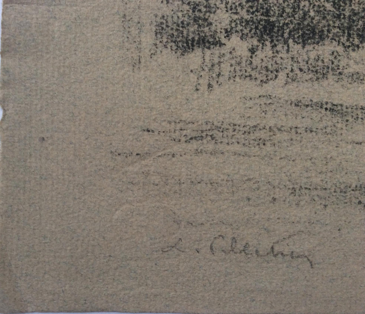 Original Landscape Drawing by Leonce Pelletier Dated 1937 — detail 3