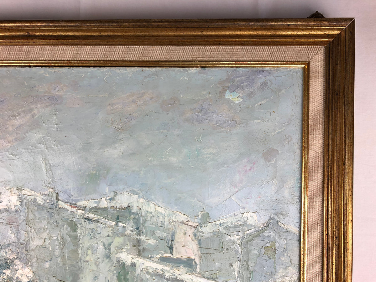 Snow Covered Italian Village Painting on Canvas, Signed P. Vorrasi — detail 8