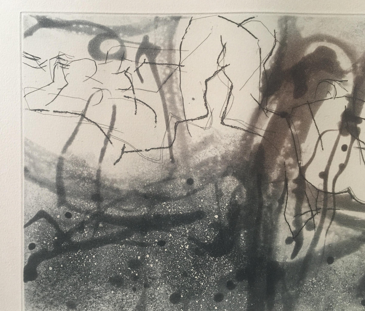 Baignade Abstract Etching, Mid-Century Modern, Signed 8/75, France — detail 2