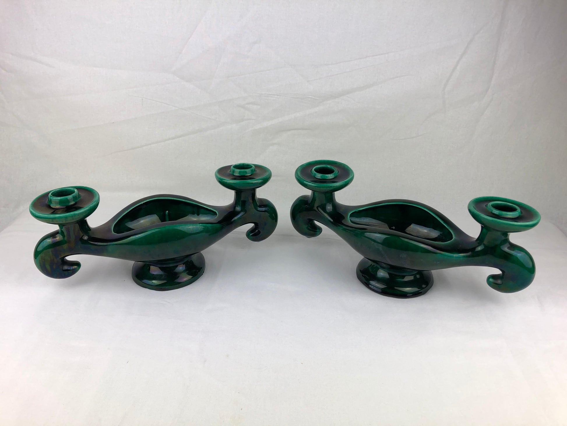 Vallauris Pair of French Midcentury Ceramic Candleholders — detail 7