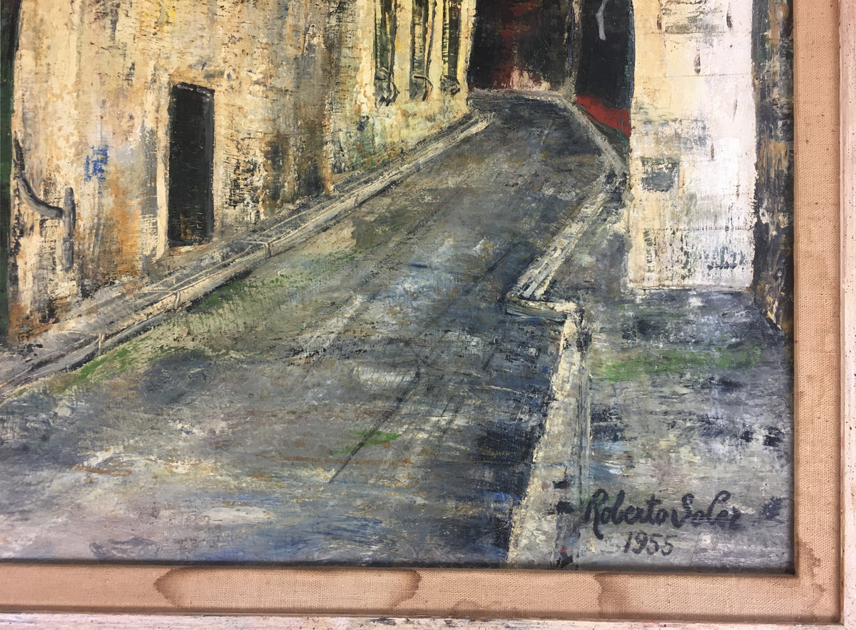 Paris Street Scene Oil on Canvas Painting Signed Robert Soler, circa 1955 — detail 3