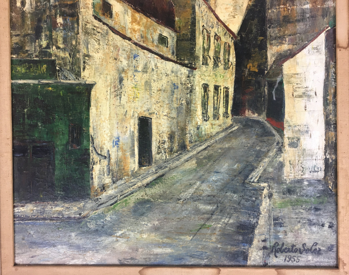 Paris Street Scene Oil on Canvas Painting Signed Robert Soler, circa 1955 — detail 4