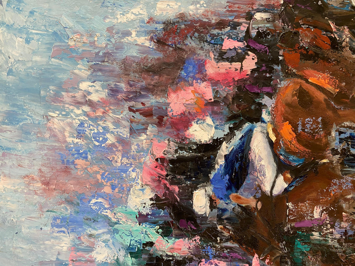 Abstract Oil on Canvas Painting Horse Racing, Signed — detail 6