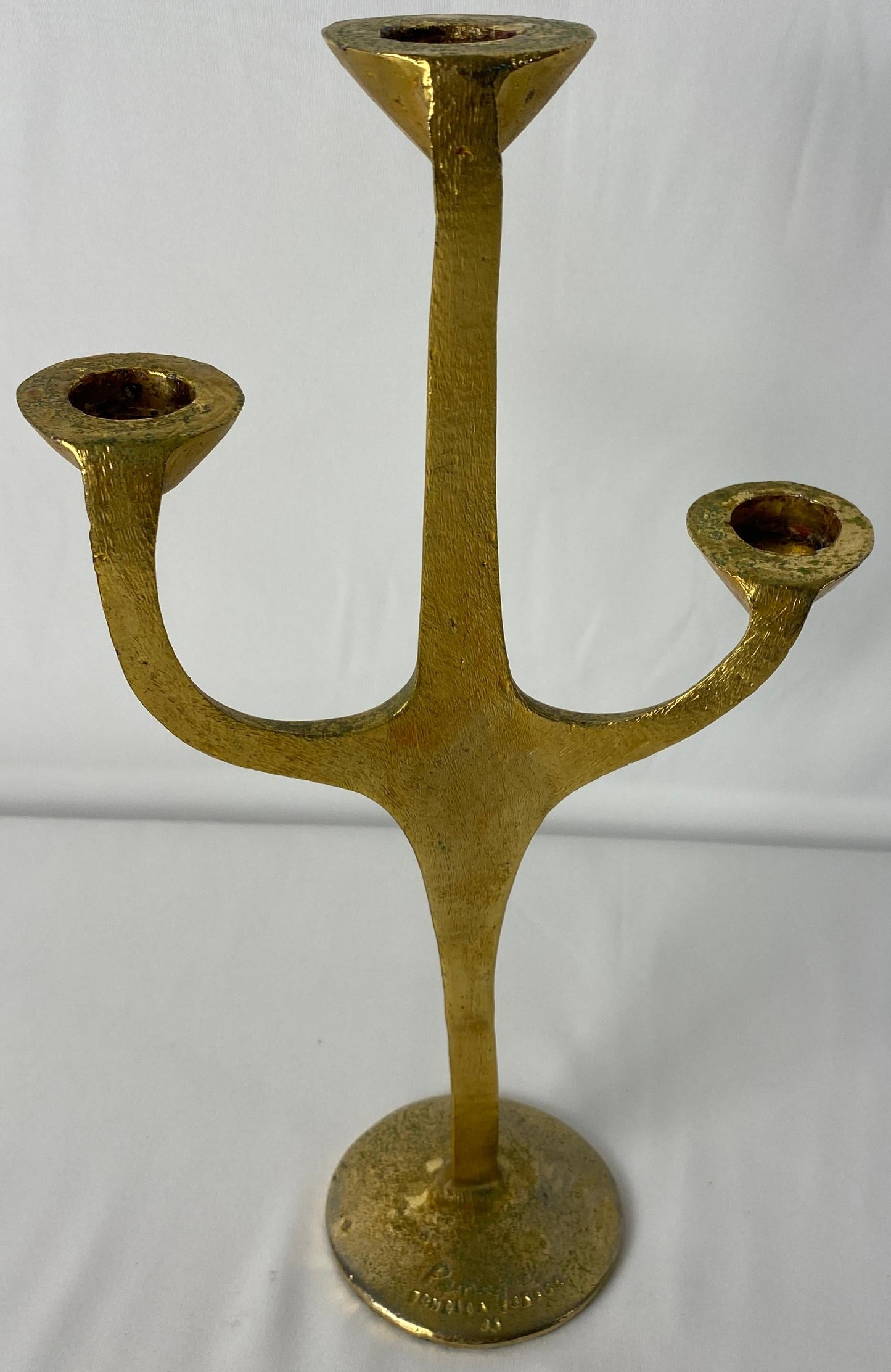 Sculptural Bronze Three-Arm Candle Holder Signed Penafiel — detail 2