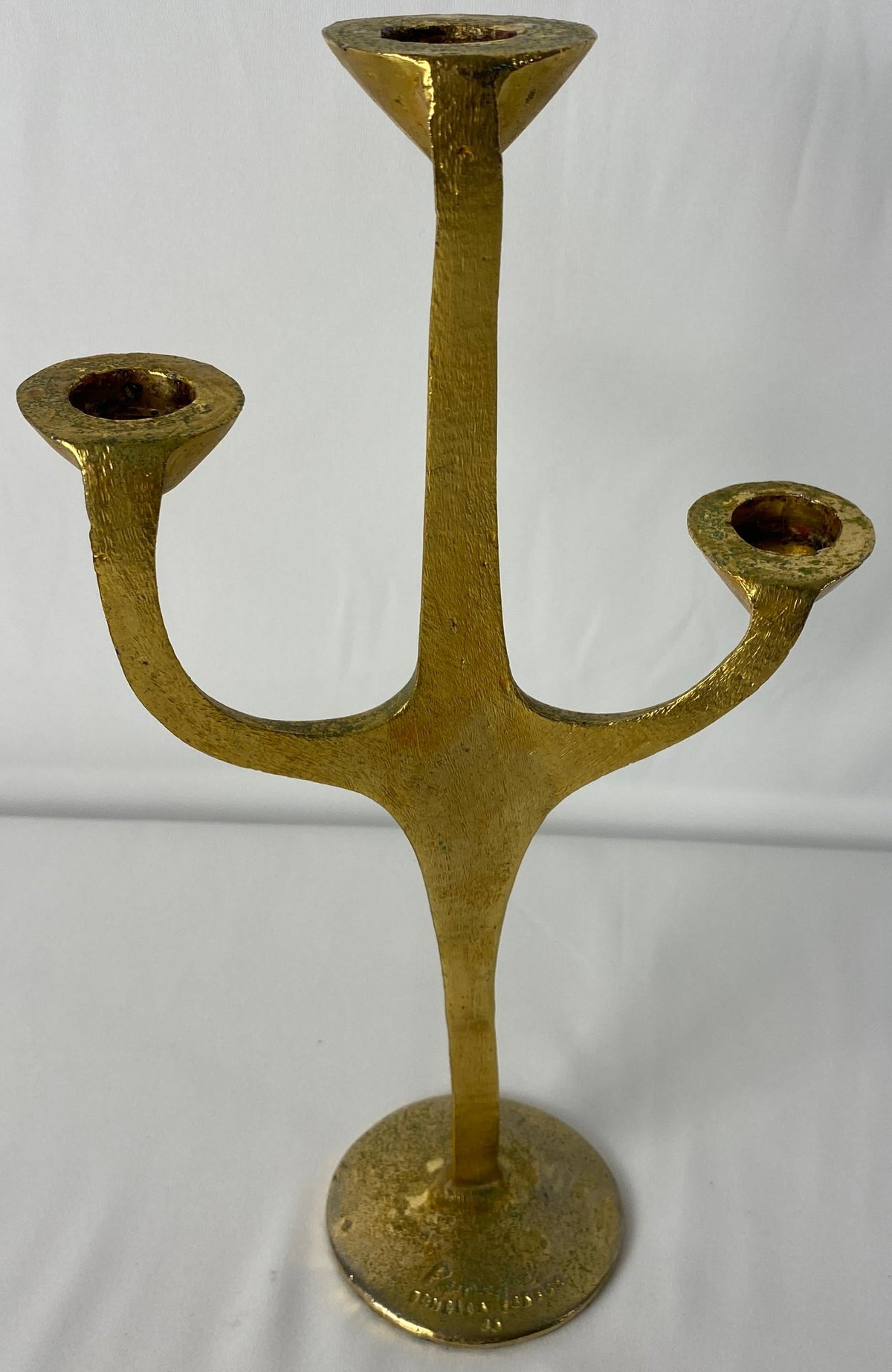 Sculptural Bronze Three-Arm Candle Holder Signed Penafiel — detail 2