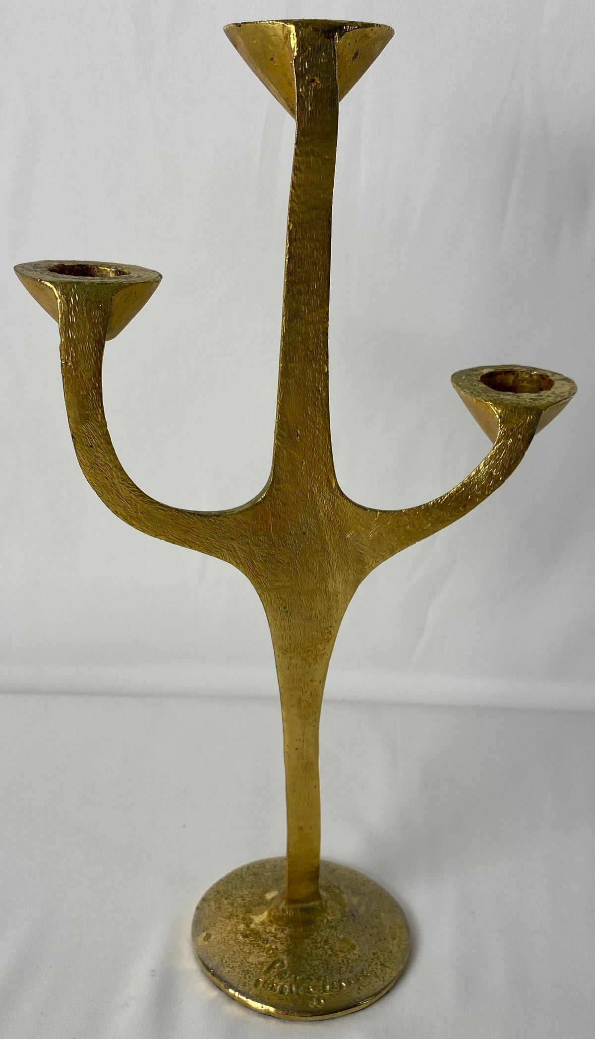 Sculptural Bronze Three-Arm Candle Holder Signed Penafiel — detail 3